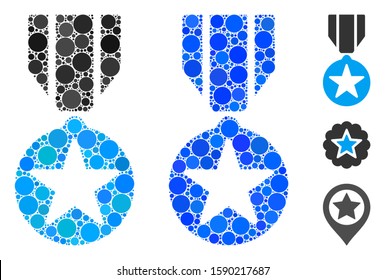 Army star award composition of round dots in different sizes and color tints, based on army star award icon. Vector round dots are grouped into blue collage.