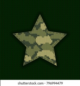 Army star on green knitted texture. Vector illustration. EPS10.