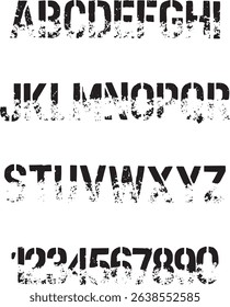 Army Stencil Faded typography font lettering ABC cartoon vector text