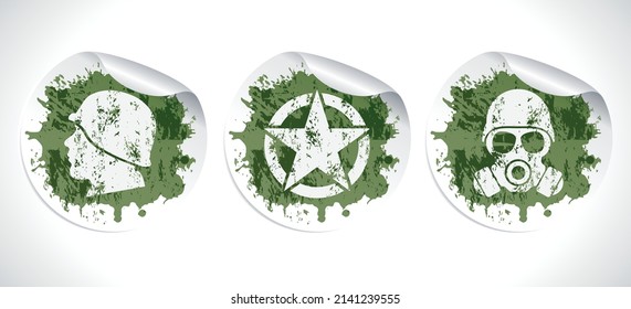 Army stickers green set. Vector illustration