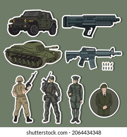 pegatinas del ejército con armas y vehículos