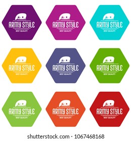 Army style icons 9 set coloful isolated on white for web