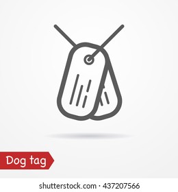 Army Tag In Line Style. Typical Simplistic Dog Tag. Dog Tag Isolated Icon With Shadow. Tag Plates Vector Stock Image.