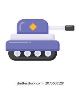 Icono de estilo plano del tanque del ejército, vehículo de arma 