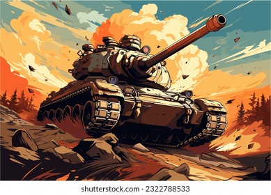 An army tank roaring into action