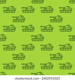 Concepto de vector del tanque de ejército verde mínimo patrón sin fisuras en el estilo de contorno