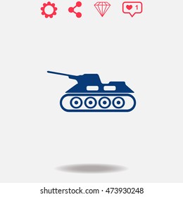 Army tank vector icon on grey background.