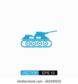 Army tank vector. Isolated blue icon on white background.