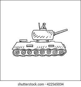 army tank vehicle vector hand drawn sketch illustration