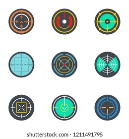 Army target icon set. Flat set of 9 army target vector icons for web design