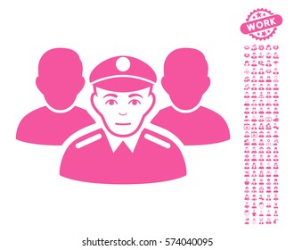 Army Team pictograph with bonus men design elements. Vector illustration style is flat iconic pink symbols on white background.