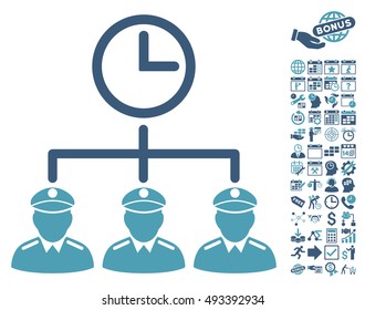Army Time Plan icon with bonus calendar and time management icon set. Vector illustration style is flat iconic bicolor symbols, cyan and blue colors, white background.