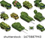 Army transport Combat Vehicles collection with tanks military vehicles set isometric icons on isolated background