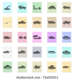 Army transport set Vector black icon on color sticker