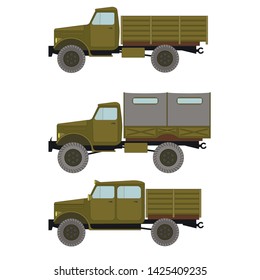 Army trucks set isolated on white background, vector illustration