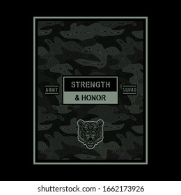 Army typography, tiger illustration, tee shirt graphics, vectors