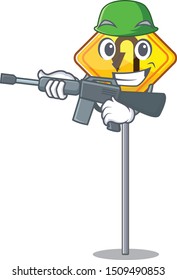 Army u turn sign on edge road cartoon