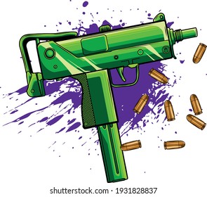 army uzi weapon with bullets ad blood