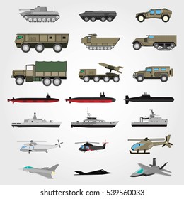 Army Vehicle Icon Set.