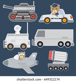 army vehicle pack cartoon vector illustration