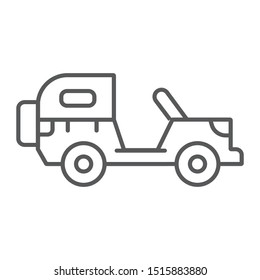 Army vehicle thin line icon, army and transport, military car sign, vector graphics, a linear pattern on a white background, eps 10.