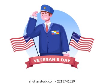 Army veterans of forces are celebrating, saluting, and honoring Veterans Day.
Happy Veterans Day Illustration.
Suitable for greeting card, poster, banner, web, print, etc