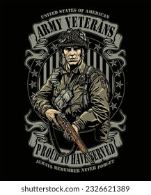 Army Veterans Proud To Have Served. American brave soldier vector style.