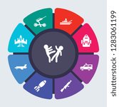 army and war vector template for infographics. Business concept with 9 options, steps, parts, segments. Banner infographic cycling diagram, round chart, Assault, artillery, boat icons