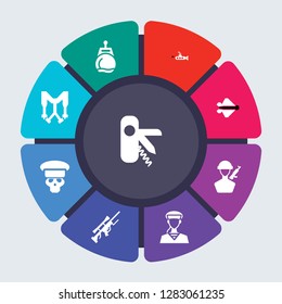 army and war vector template for infographics. Business concept with 9 options, steps, parts, segments. Banner infographic cycling diagram, round chart