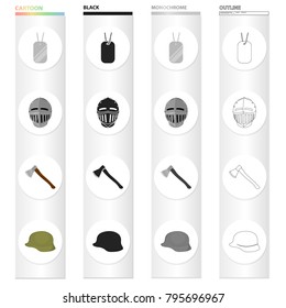 Army, weapons, attributes and other web icon in cartoon style.Head, hat, war icons in set collection.
