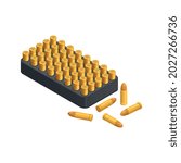 Army weapons isometric composition with isolated image of bullet box vector illustration