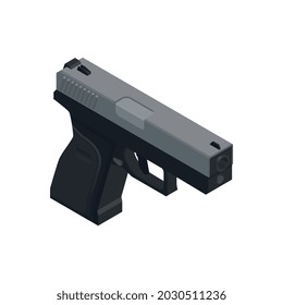 Composición isométrica de las armas del ejército con imagen aislada de la ilustración vectorial de la pistola del ejército