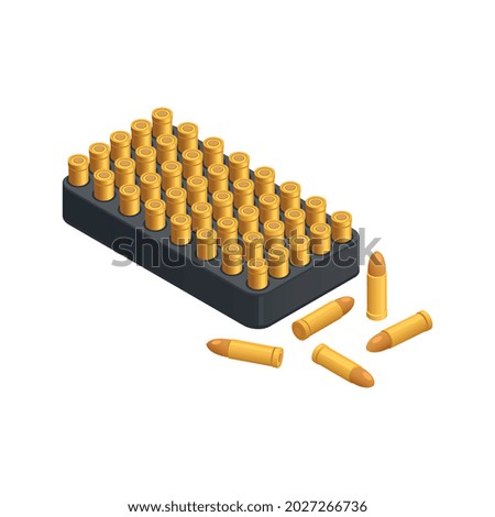 Army weapons isometric composition with isolated image of bullet box vector illustration