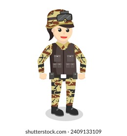 army woman with pose standing design character on white background