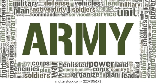 Army word cloud conceptual design isolated on white background.