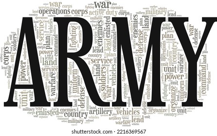 Army word cloud conceptual design isolated on white background.