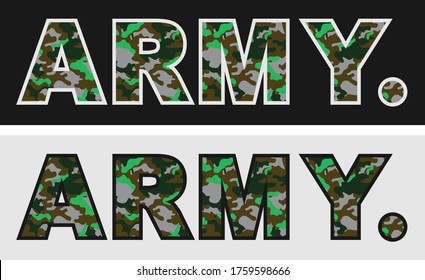 "army" word with army pattern in the letters and lettering "my limit is the blue sky" at the bottom in two colors for boys t shirt printing