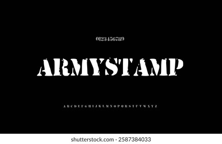 ArmyStamp vector font alphabet with numbers