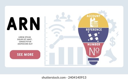 ARN - acrónimo del número de referencia de la cuenta. fondo de concepto de negocio. concepto de ilustración vectorial con palabras clave e iconos. ilustración con letras 