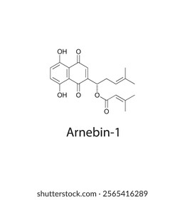 Arnebin-1 skeletal structure diagram.Naphthoquinone compound molecule scientific illustration.