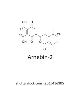 Arnebin-2 skeletal structure diagram.Naphthoquinone compound molecule scientific illustration.