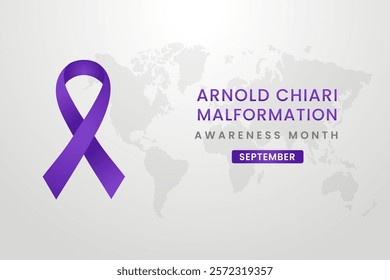 Arnold Chiari Malformation awareness illustration on White background with Purple color ribbon.