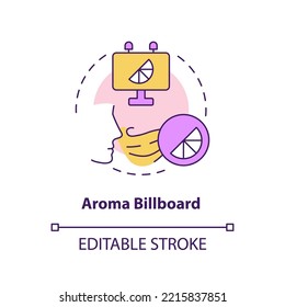 Aroma billboard concept icon. Scent marketing type abstract idea thin line illustration. Advertising technique. Isolated outline drawing. Editable stroke. Arial, Myriad Pro-Bold fonts used