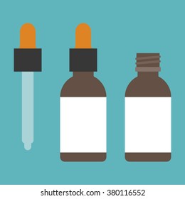 aroma bottle with dropper icons set, flat design
