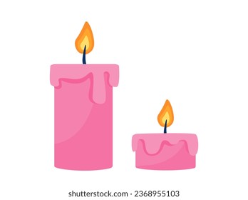 Aroma candle concept. Round shape pink interior objects. Comfort and coziness indoor. Graphic element for website. Cartoon flat vector illustration isolated on white background