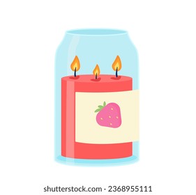 Aroma candle concept. Round shape interior object with strawberry. Comfort and coziness. Sticker for social networks and messengers. Cartoon flat vector illustration isolated on white background - Shutterstock ID 2368955111