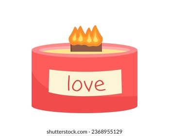 Aroma candle concept. Round shape interior objects. Red candle with llove inscription. Sticker for social networks and messengers. Cartoon flat vector illustration isolated on white background - Shutterstock ID 2368955129