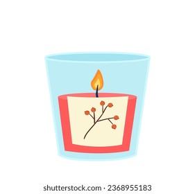 Aroma candle concept. Round shape interior object with branch. Home decor for romantic meeting. Poster or banner for website. Cartoon flat vector illustration isolated on white background - Shutterstock ID 2368955183