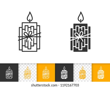 Aroma candle flame black linear and silhouette icons. Thin line church decor sign. Fire outline pictogram isolated on white, transparent backdrop. Vector icon shape. Candlelight simple symbol closeup
