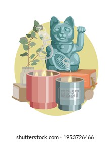Aroma candle. Flat vector illustration. Decorative wax candles for relax and spa